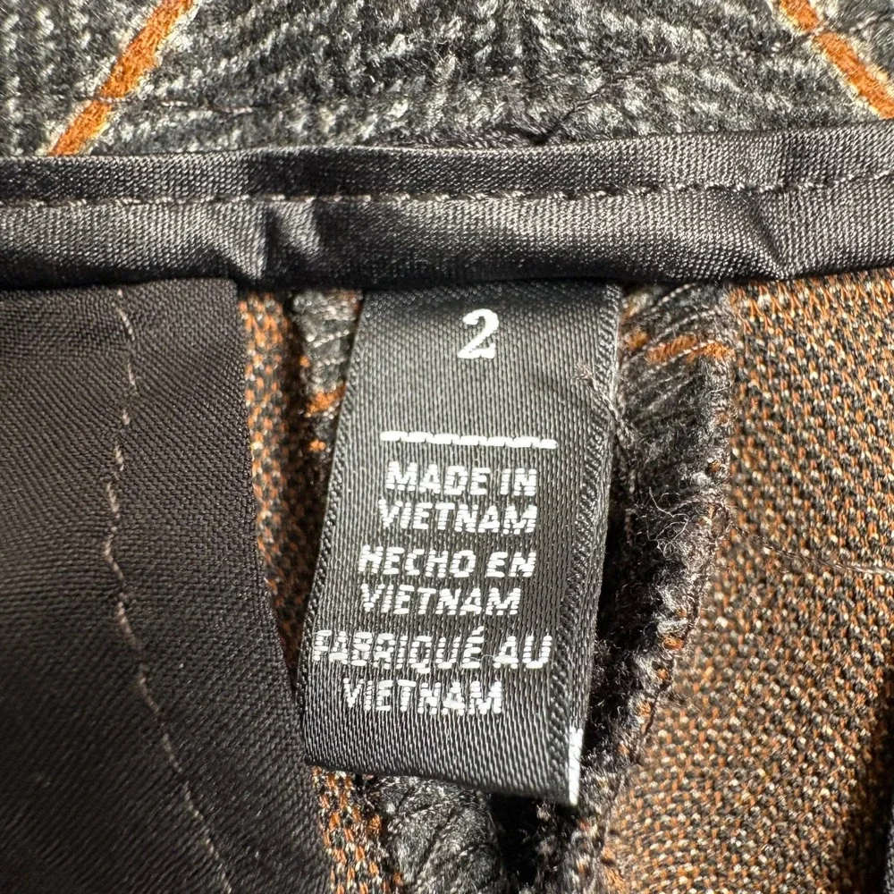White House Black Market Elle Slim Herringbone Windowpane Pants Gray Rust 2 - Picture 5 of 12